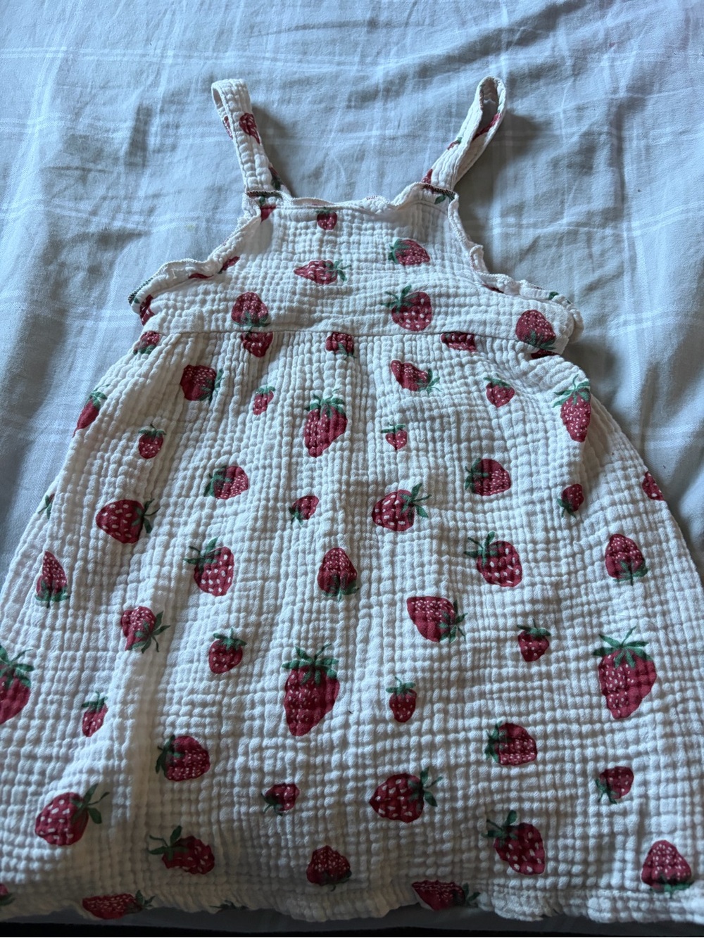 White Strawberry-Print Girls' Casual Sundress